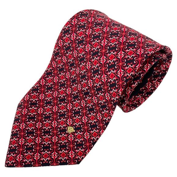 Versace Men’s 100% Silk Neck Tie Made in Italy Red Diagonal Striped Pattern - Picture 1 of 5